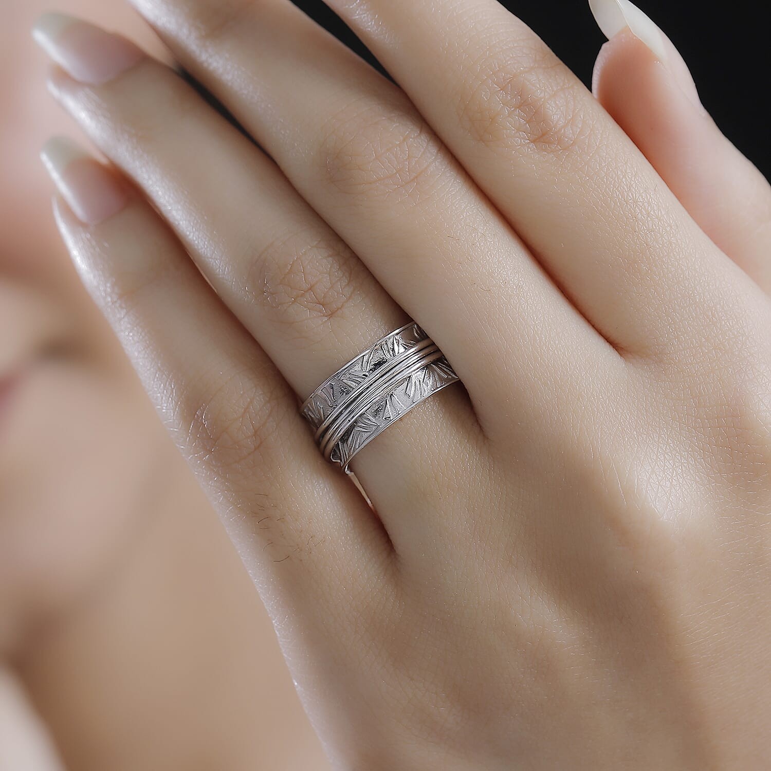 Band Ring in Platinum Over Sterling Silver Size 9.0 6.46 Grams