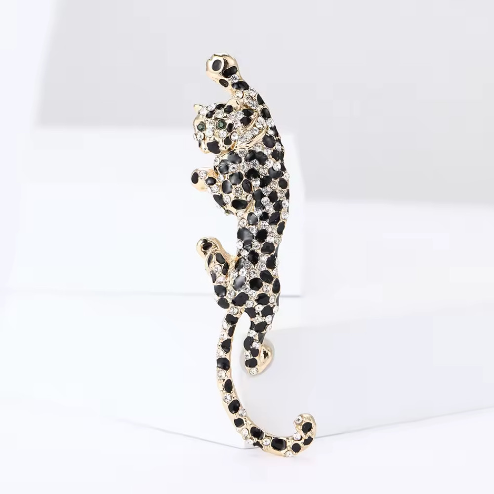 Men’s Rhinestone Leopard Brooch – Elegant Dad Gift Wedding Lapel Pin Jewelry