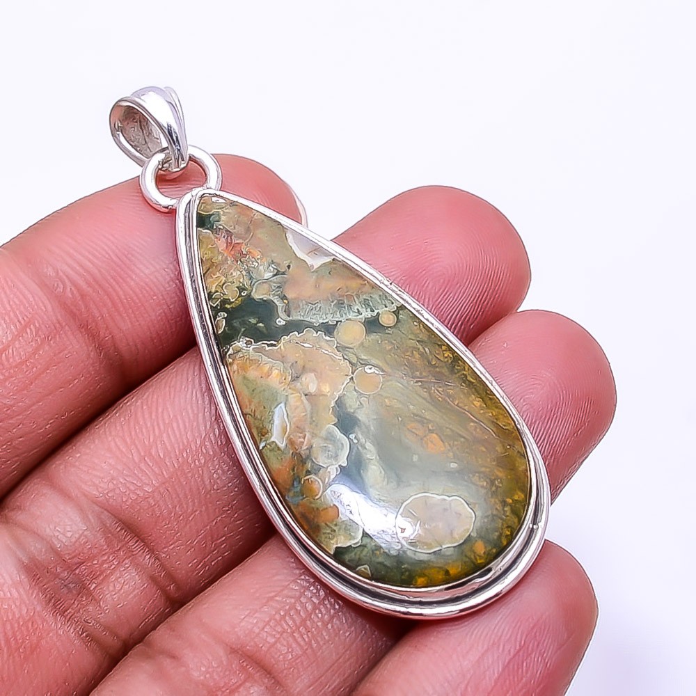 Rainforest Jasper -Australia 925 Sterling Silver Handmade Pendant 2.15″ P10