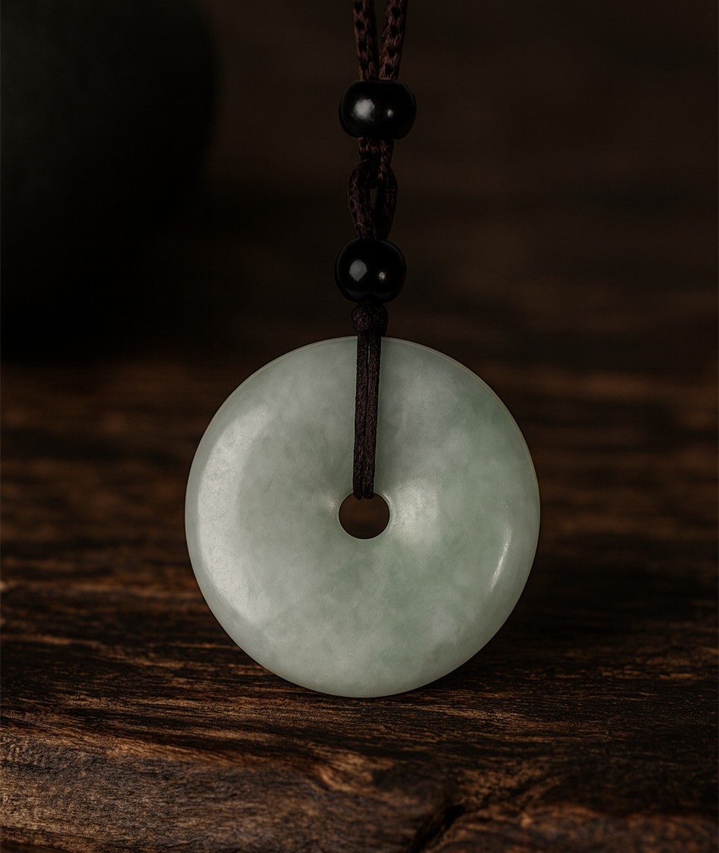 Feng Shui Natural Jasper Safety Button Peace Donut Lucky Pendant Necklace Amulet