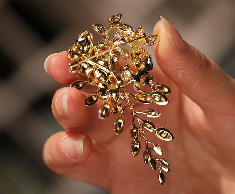 Enamel Color Design Wisteria Flower Brooch, High Quality Flower Brooch 6.6CMX4CM