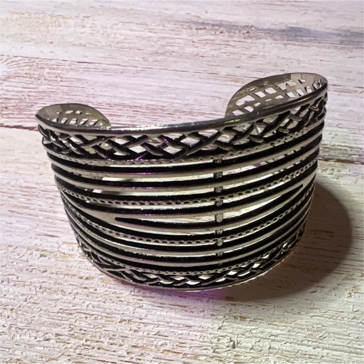 Silver Tone Metal Open Cuff Bracelet, Sizable