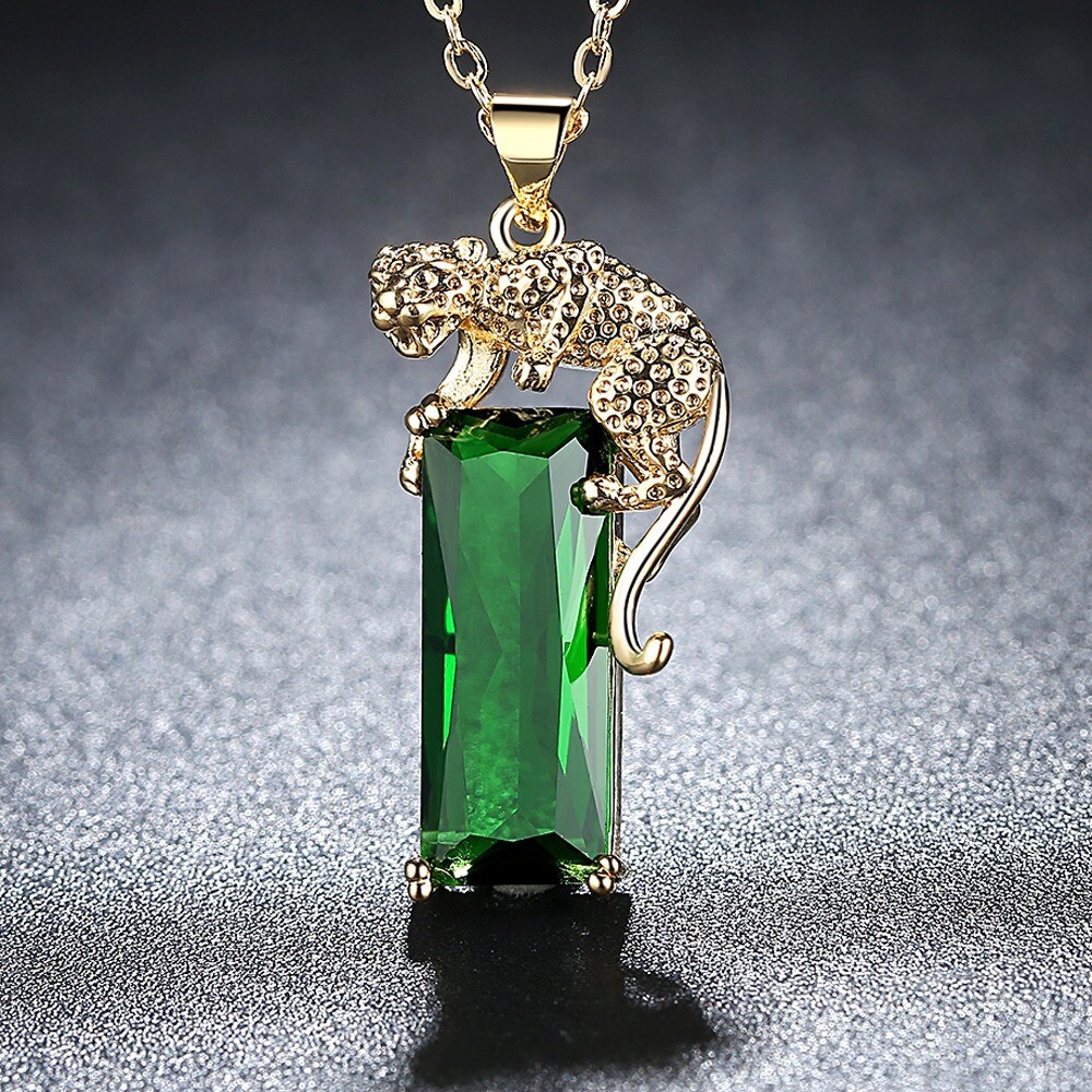 Panther Spirit Animal Green Crystal Necklace Pendant + Free Gift Bag