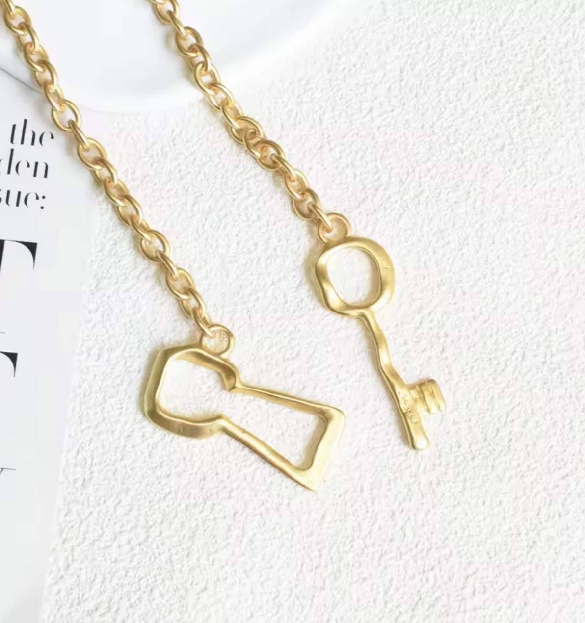 Surrealist Matte Gold Key Pendant Necklace Women’s Chunky Art Jewelry