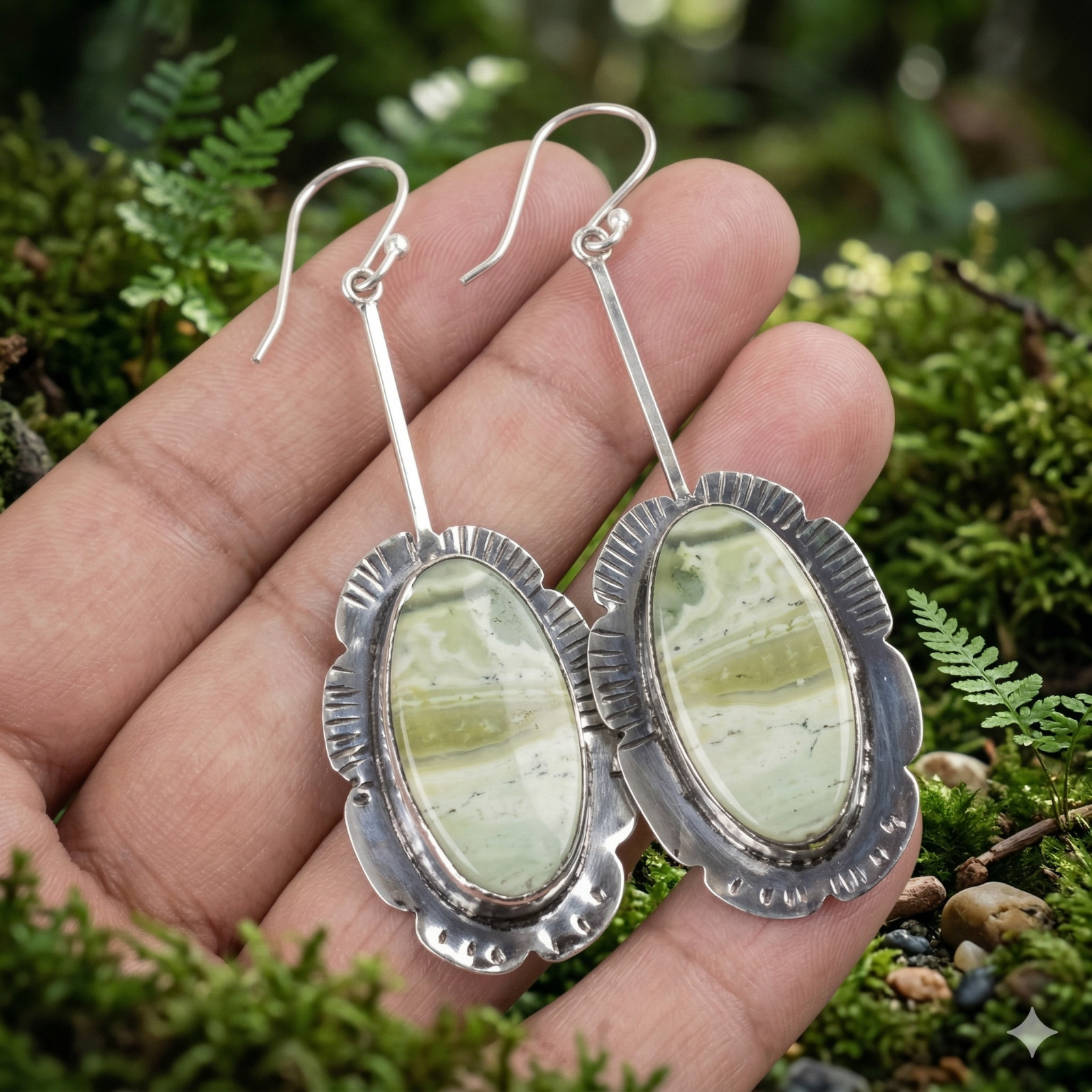 Larsonite Gemstone Handmade Jewelry 925 Sterling Silver Earrings 2.86″