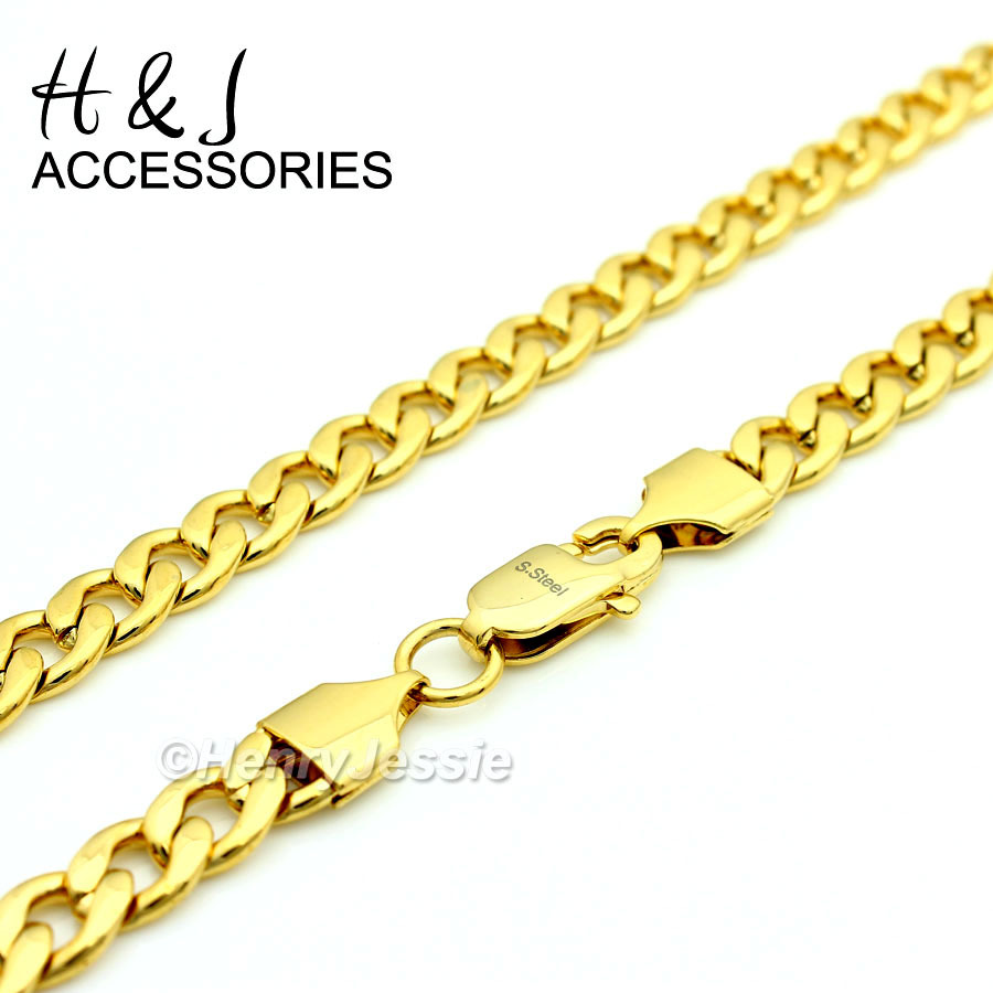 24″MEN Stainless Steel 6mm Gold Plated Cuban Curb Chain Plain Cross Pendant*P64
