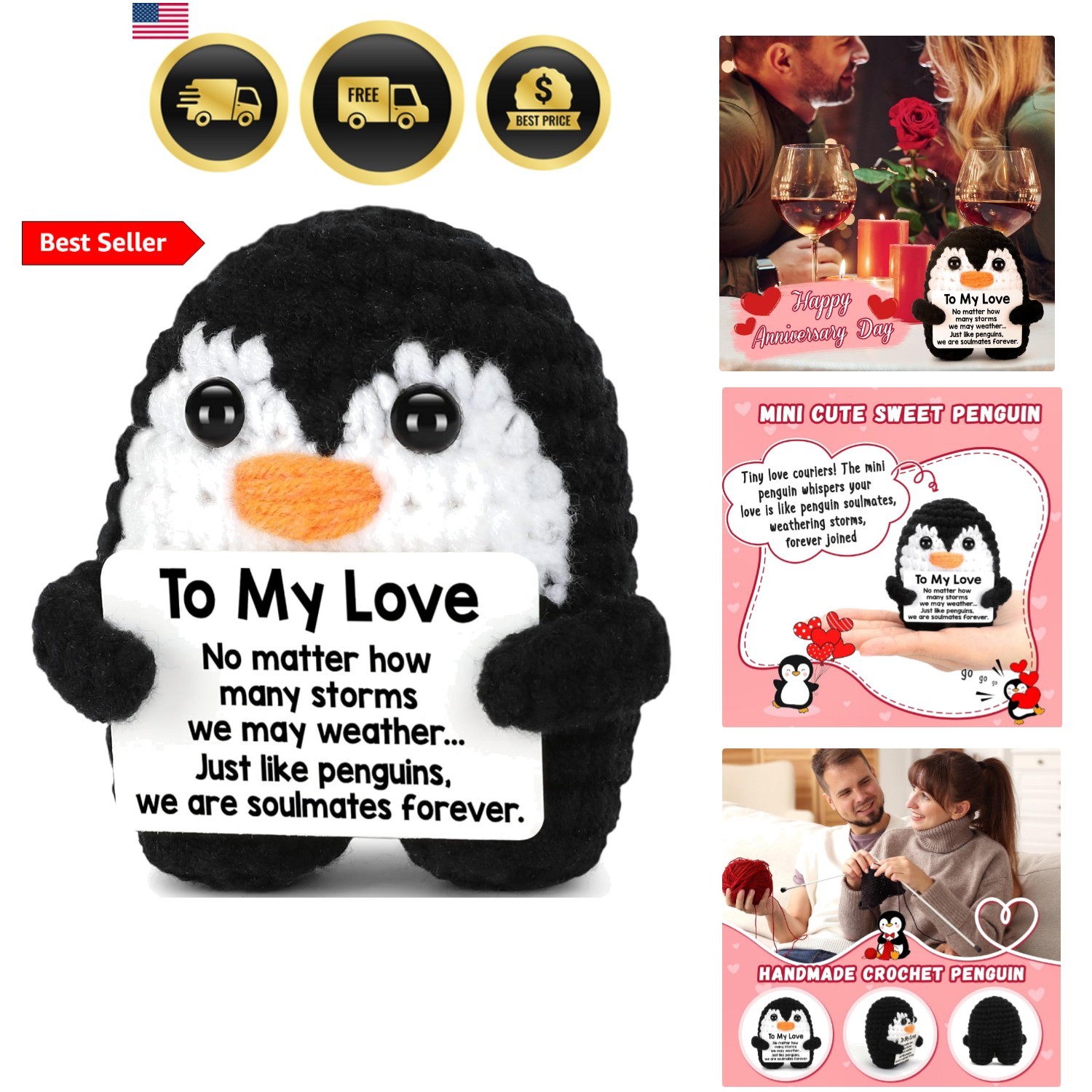 Gifts for Him Her Boyfriend Girlfriend, To My Love Handmade Crochet Mini Peng…