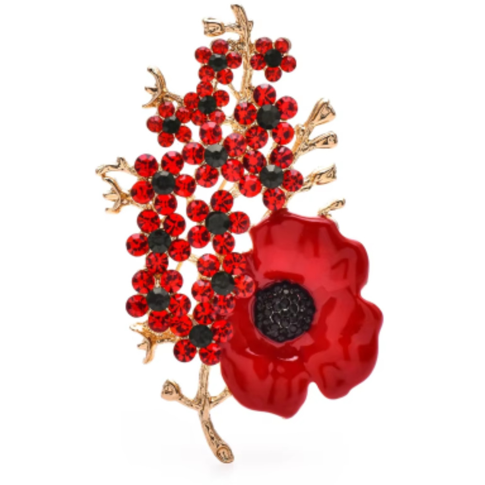Beautiful Poppy Flowers Brooch Pin – Rhinestone Enamel Jewelry Gift USA