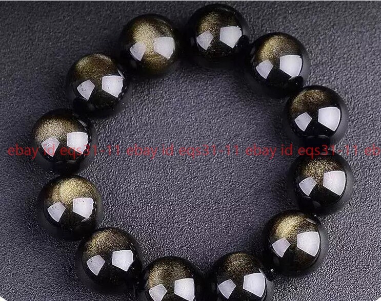 Natural 12mm/14mm/16mm/18mm/20mm Gold Obsidian Round Beads Bracelet 7.5”