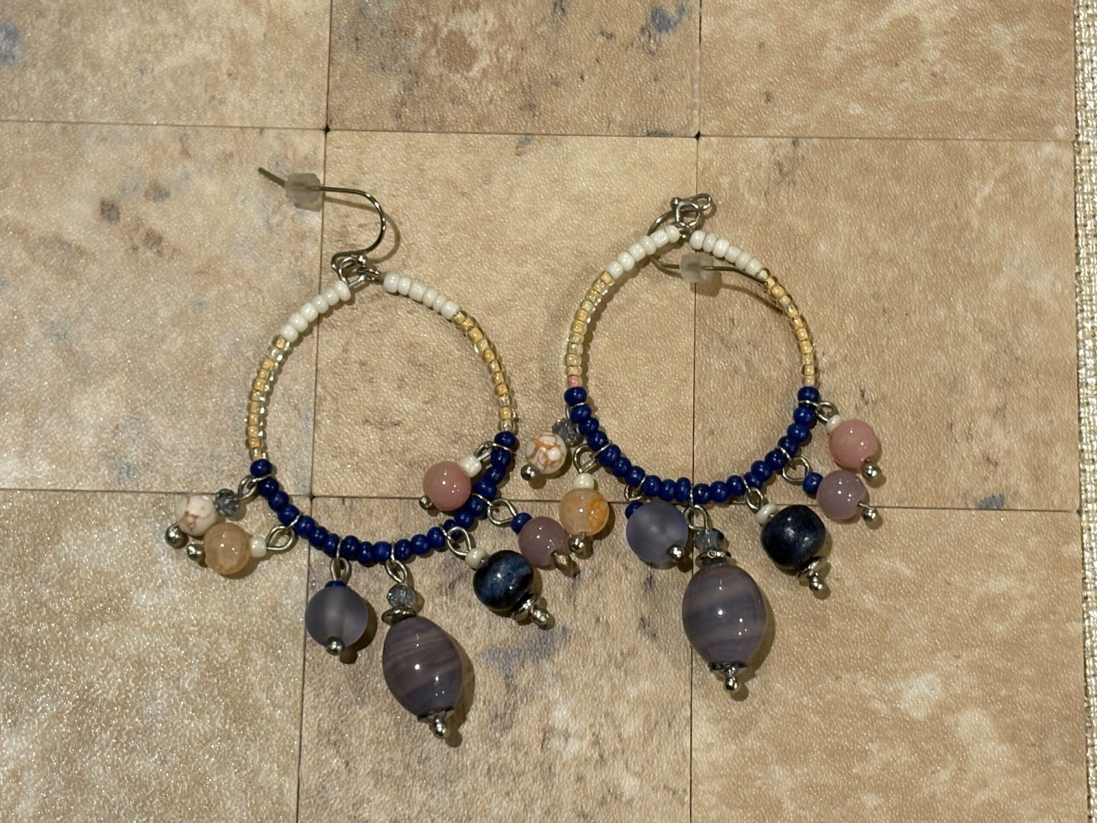 Brand New Chico’s Dangle Hook Blue Beaded Hoop Earrings. 2″