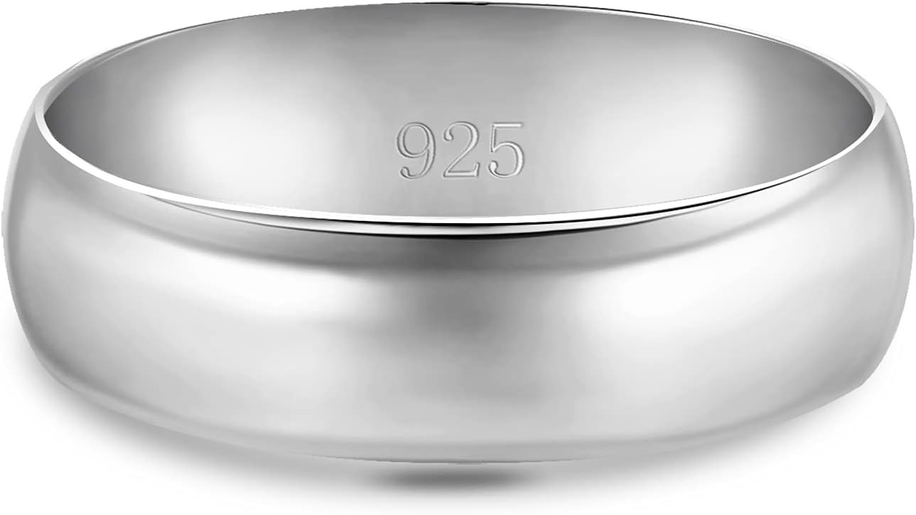 Classic 6mm Silver Band Ring – 925 Sterling Silver with Eye Clean Cubic Zirconia