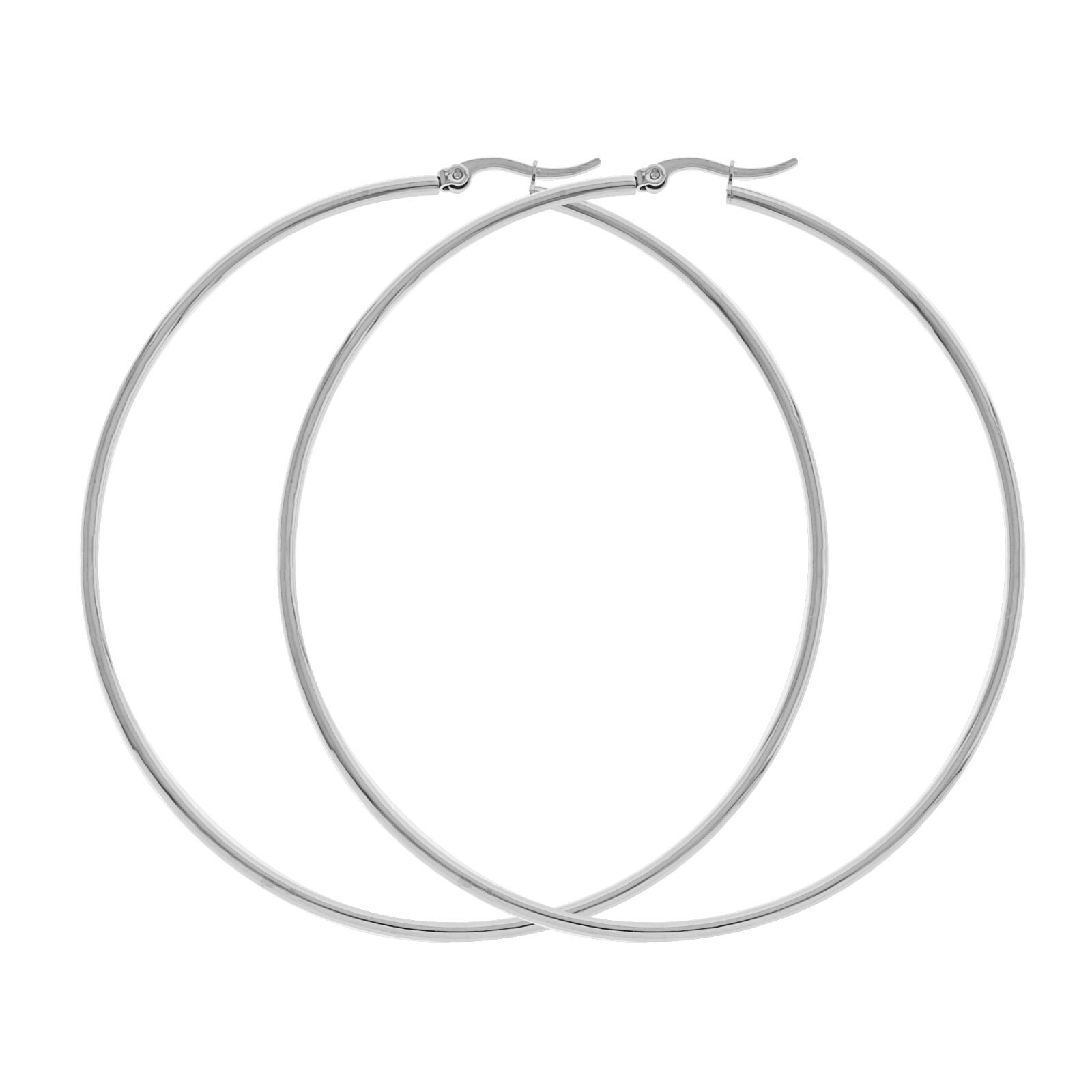 Skinny Light Rhodium Plated Round BIG Hoop Silver Tone Earring Click Top 40-70mm