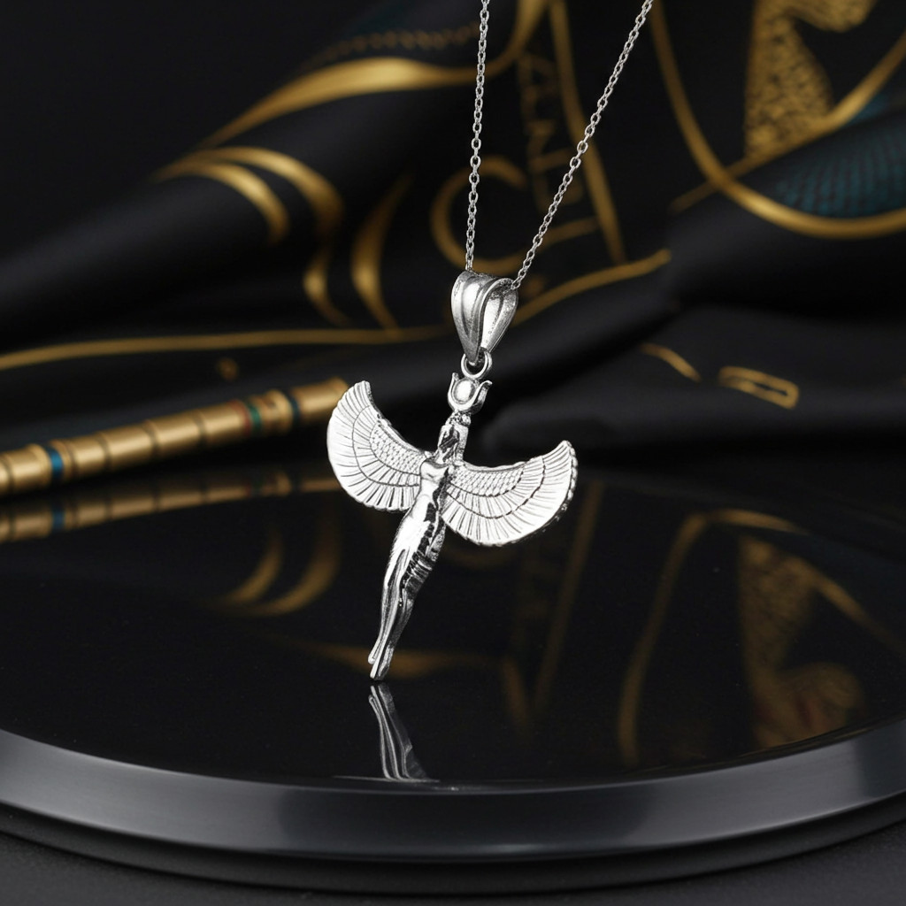 Sterling Silver Isis Egyptian Goddess Pendant Necklace
