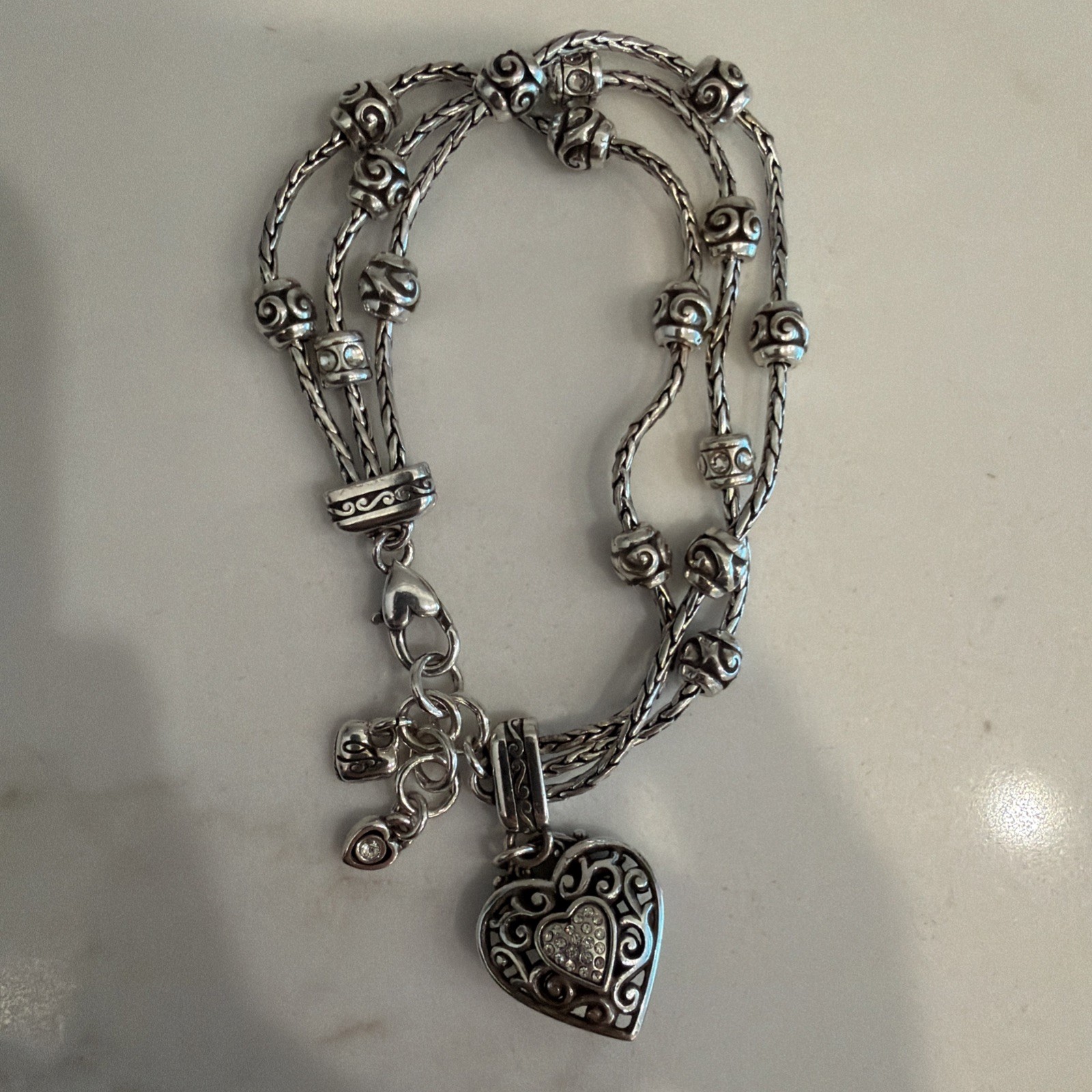 Brighton Reno Heart Silver Crystal Charm Bracelet