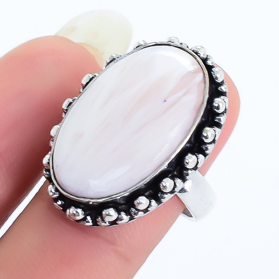 Pink Scolecite Gemstone Handmade Ethnic Silver Jewelry Ring Size 6 RRJ16918