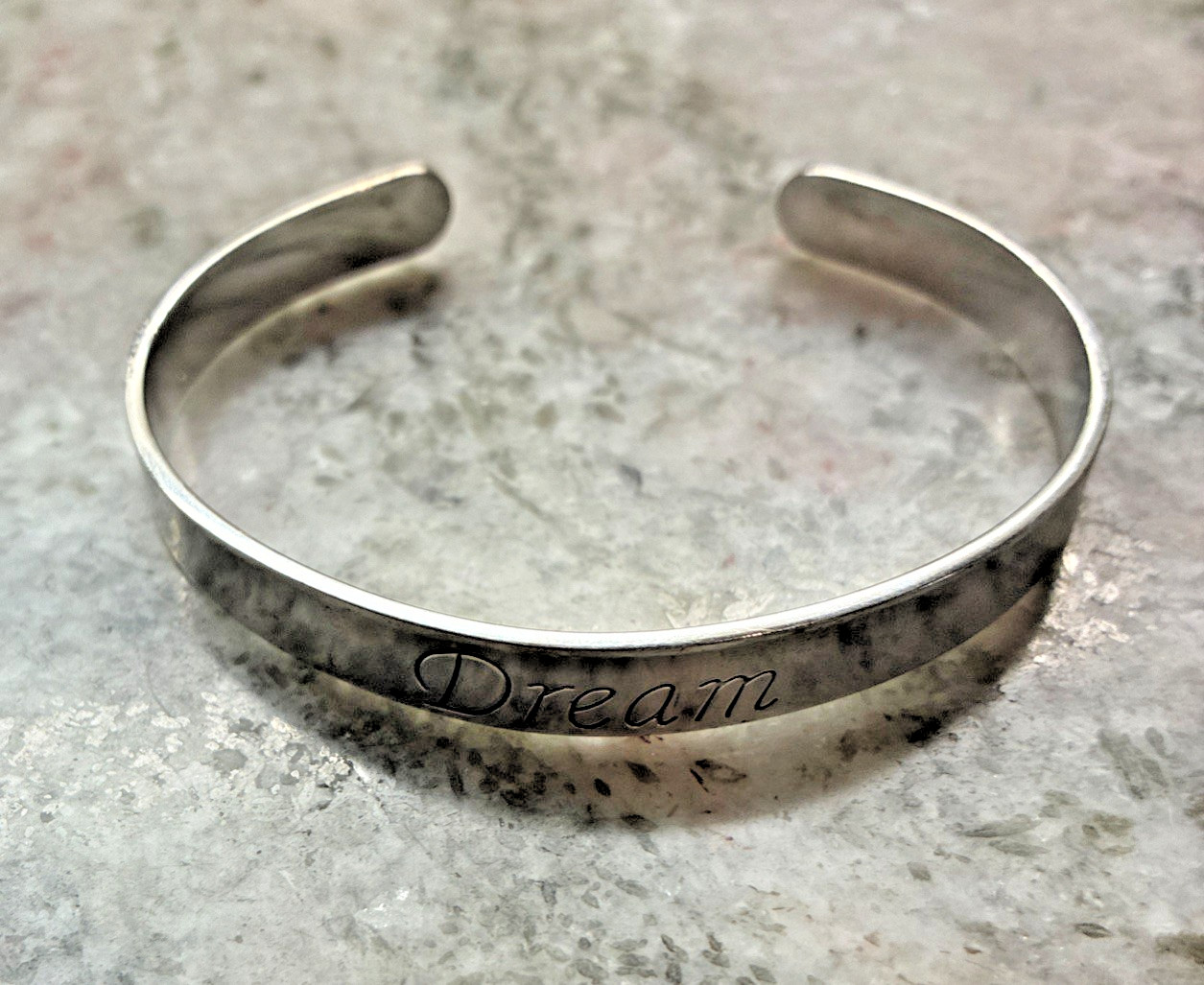 DREAM Stamped Fashion Cuff Silver Bracelet Stainless Steel Metal t 2.5” Unisex