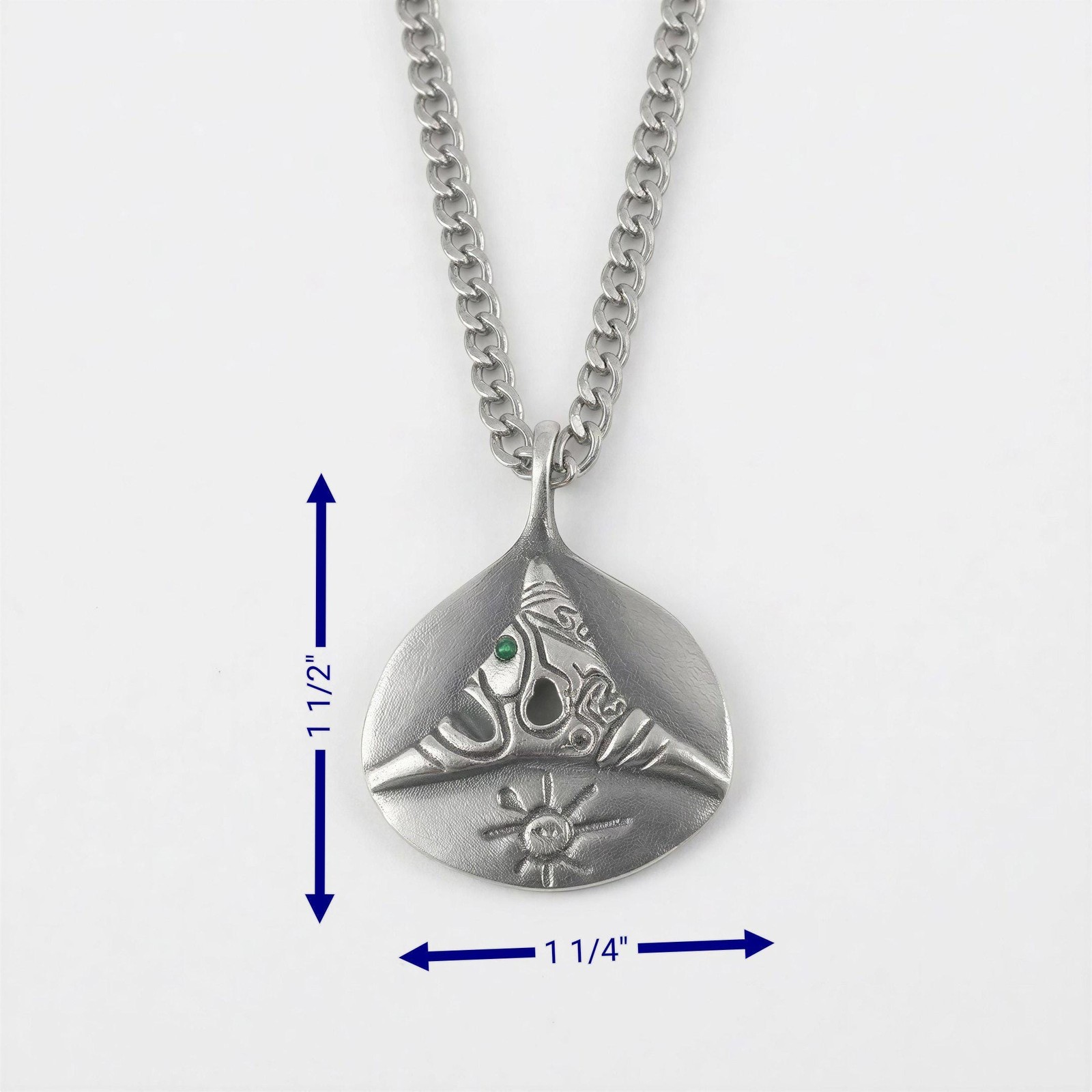 Handcrafted Lead-Free Pewter Taino Trigonolito Pendant on 3.5mm Cuban Links