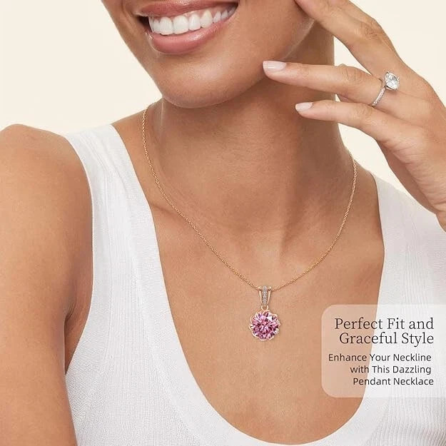 CeaKIev 6.0Carat (12.0mm) Round Cubic Zirconia Pendant Necklace 41 Accent CZs