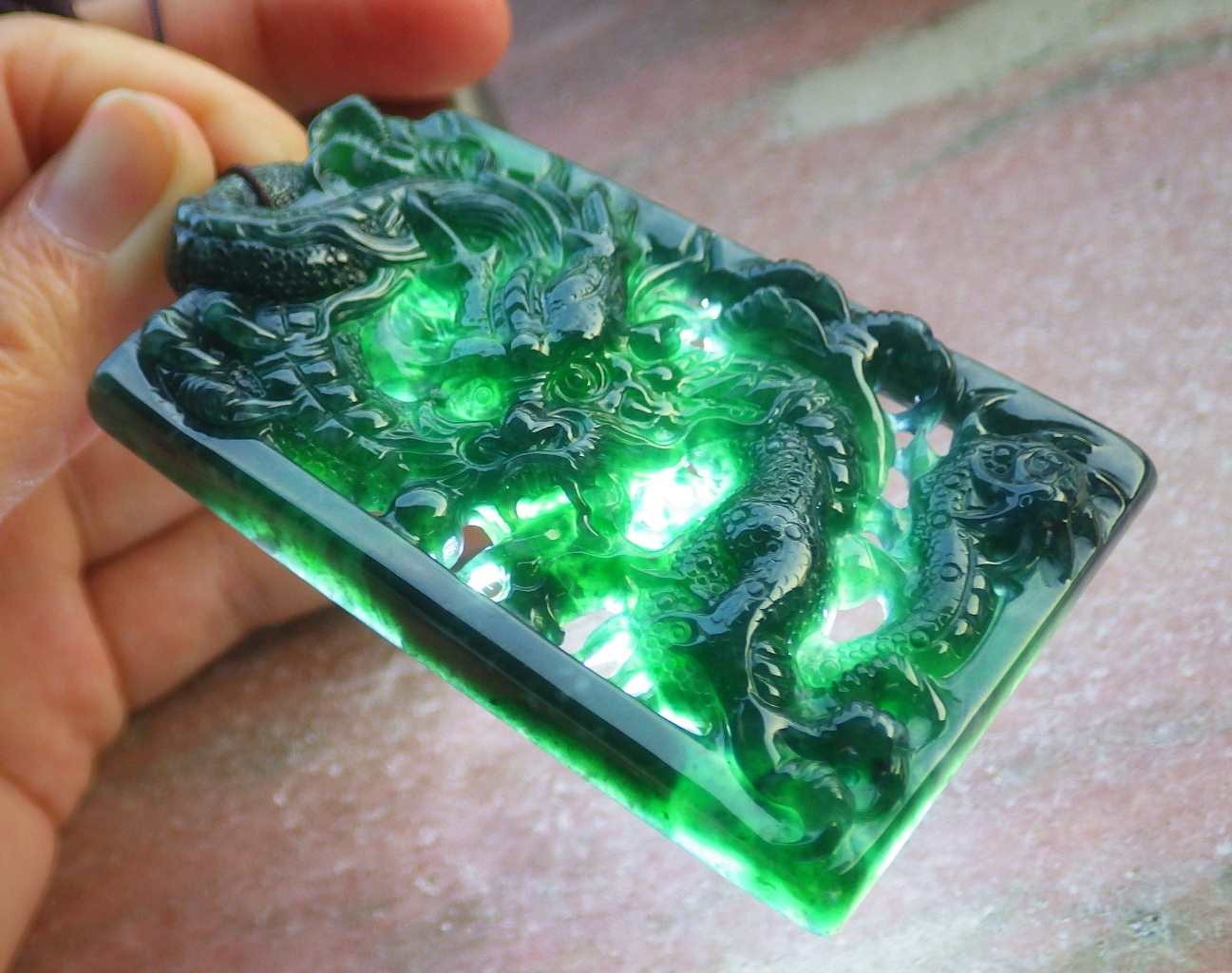 Video Certified Green Natural A Jade jadeite Pendant Necklace Dragon 418311