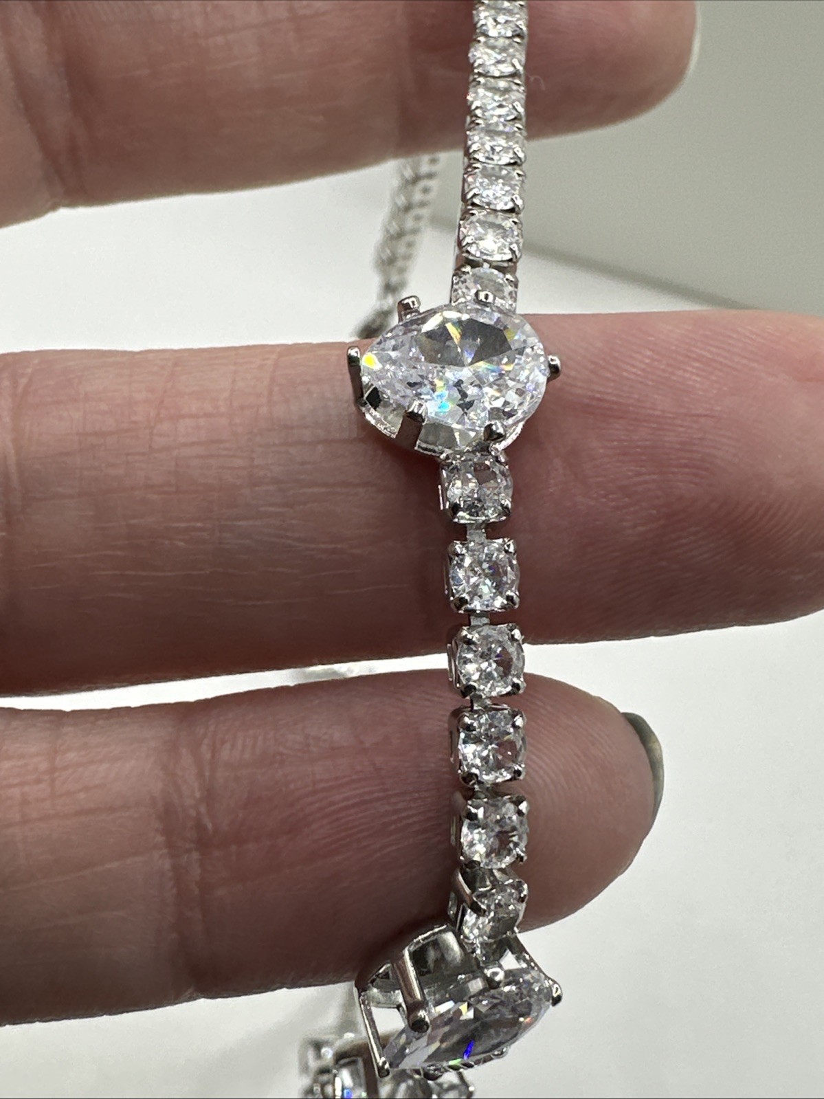 Nordstrom Large oval shape Cubic Zirconia Collar Necklace 16-19” Bride Wedding