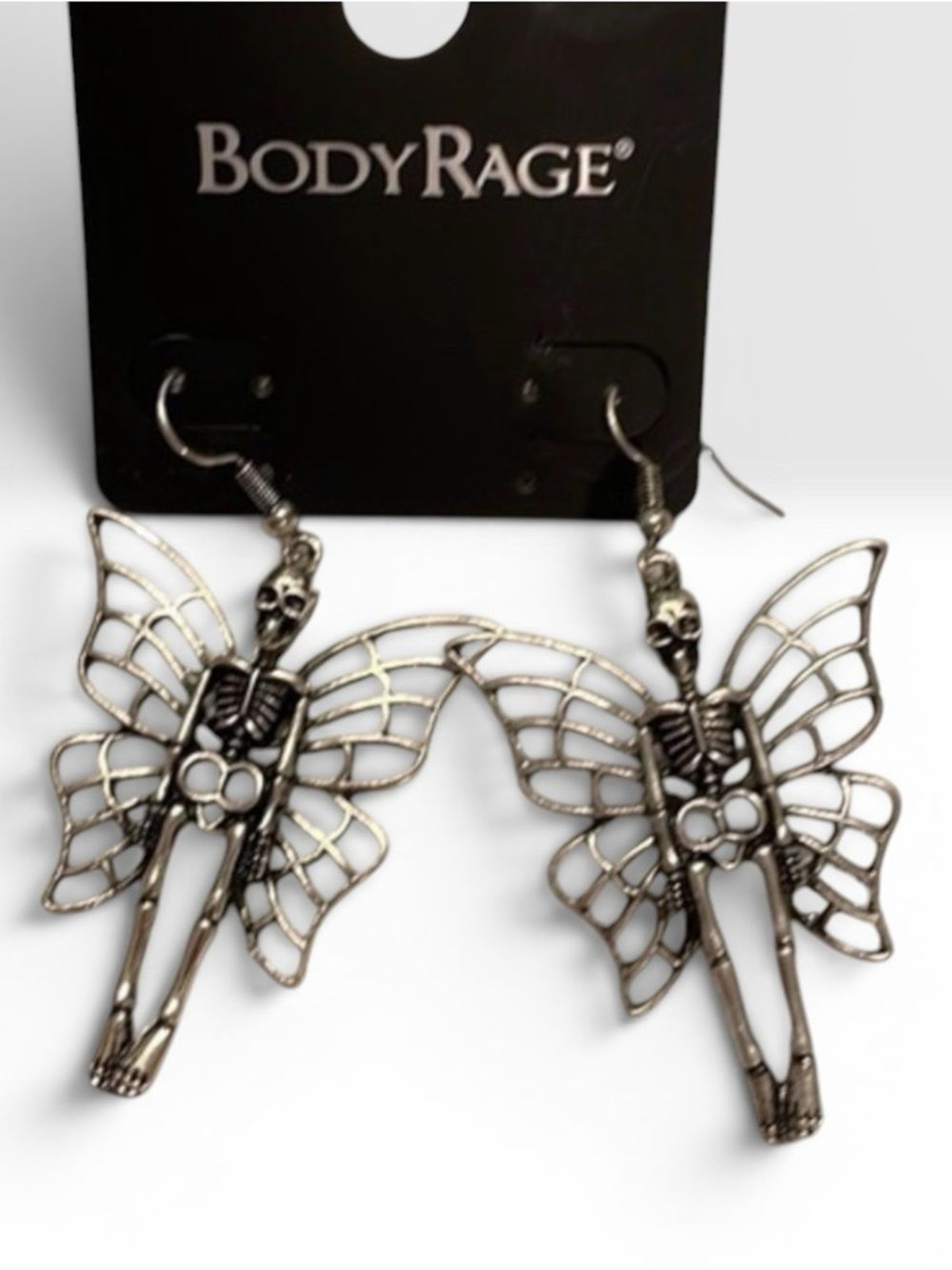 NWT 2 Pairs Body Rage Spencer Winged Skeleton Earrings Goth Alternative Unisex
