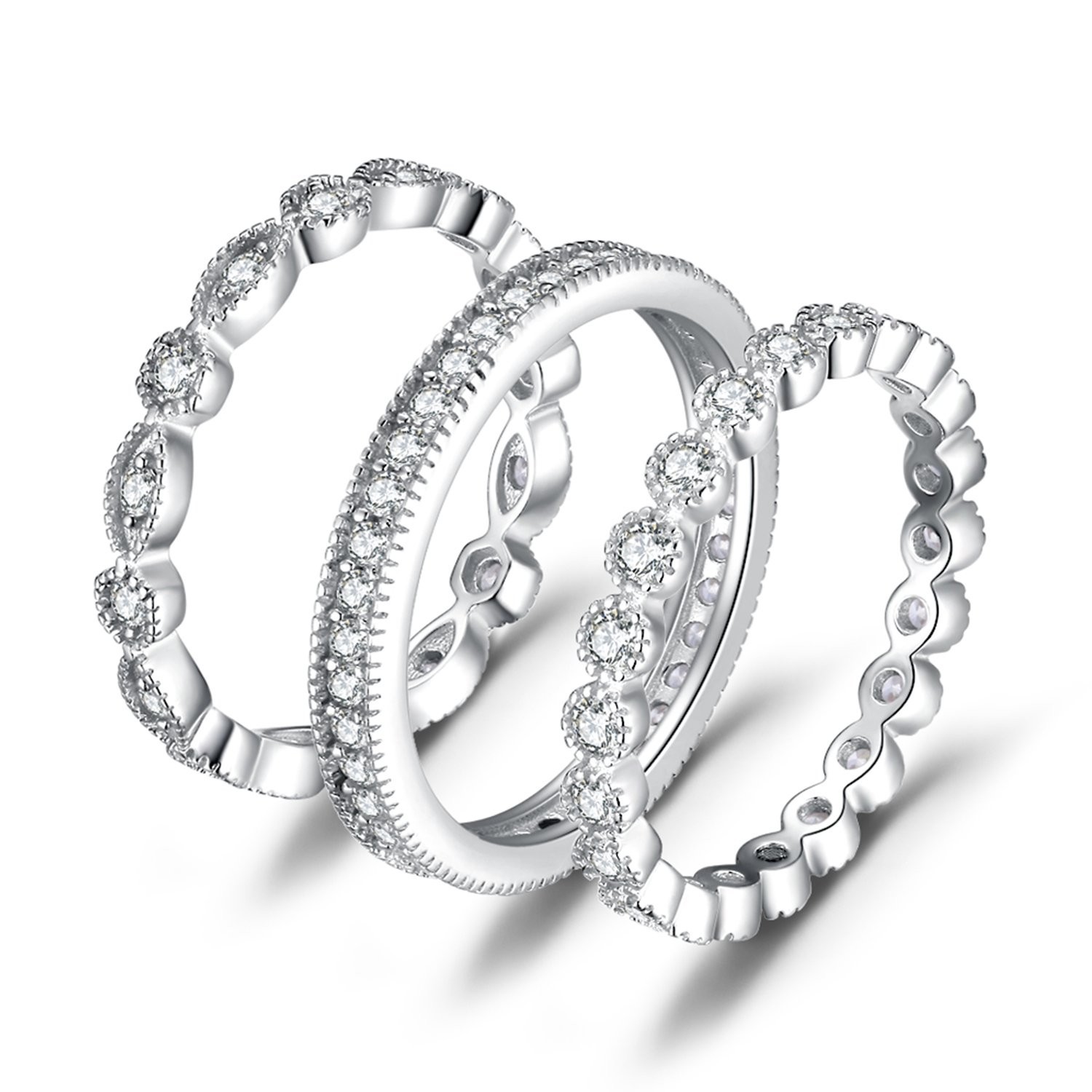 14K Gold Plated Sterling Silver Rings for Women, Cubic Zirconia Stackable Weddin