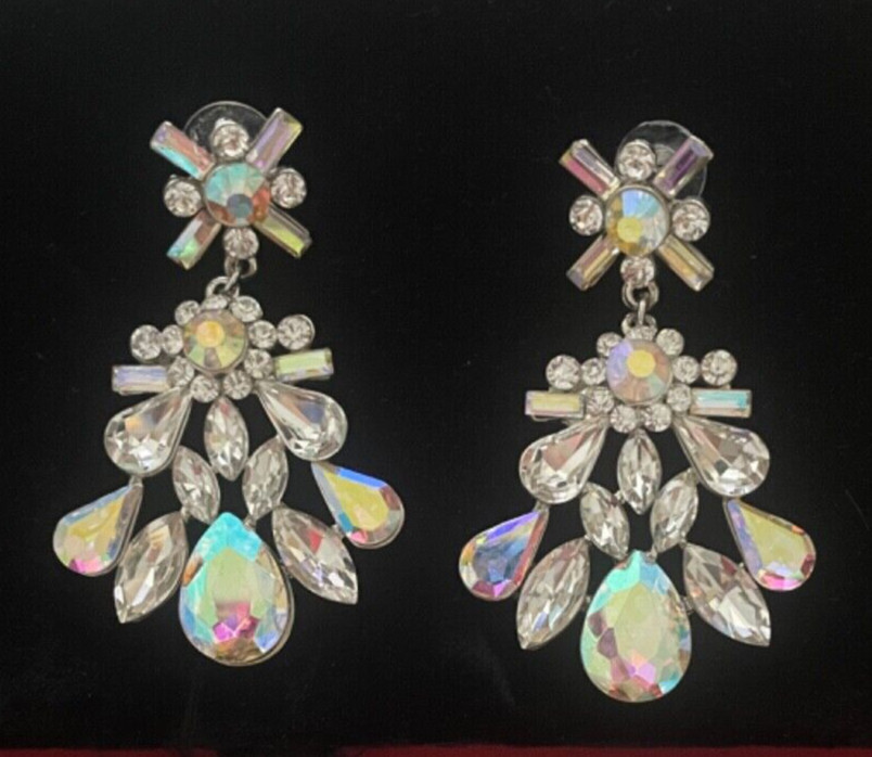 SPECTACULAR INCREDIBLE RUNWAY 2 5/8” Aurora Borealis Crystal Post Earrings