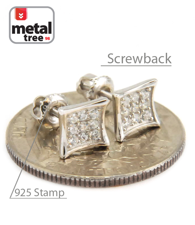 Men’s Hip Hop Iced 14K Gold Plated Caved Kite Shape Screw Back Stud Earrings
