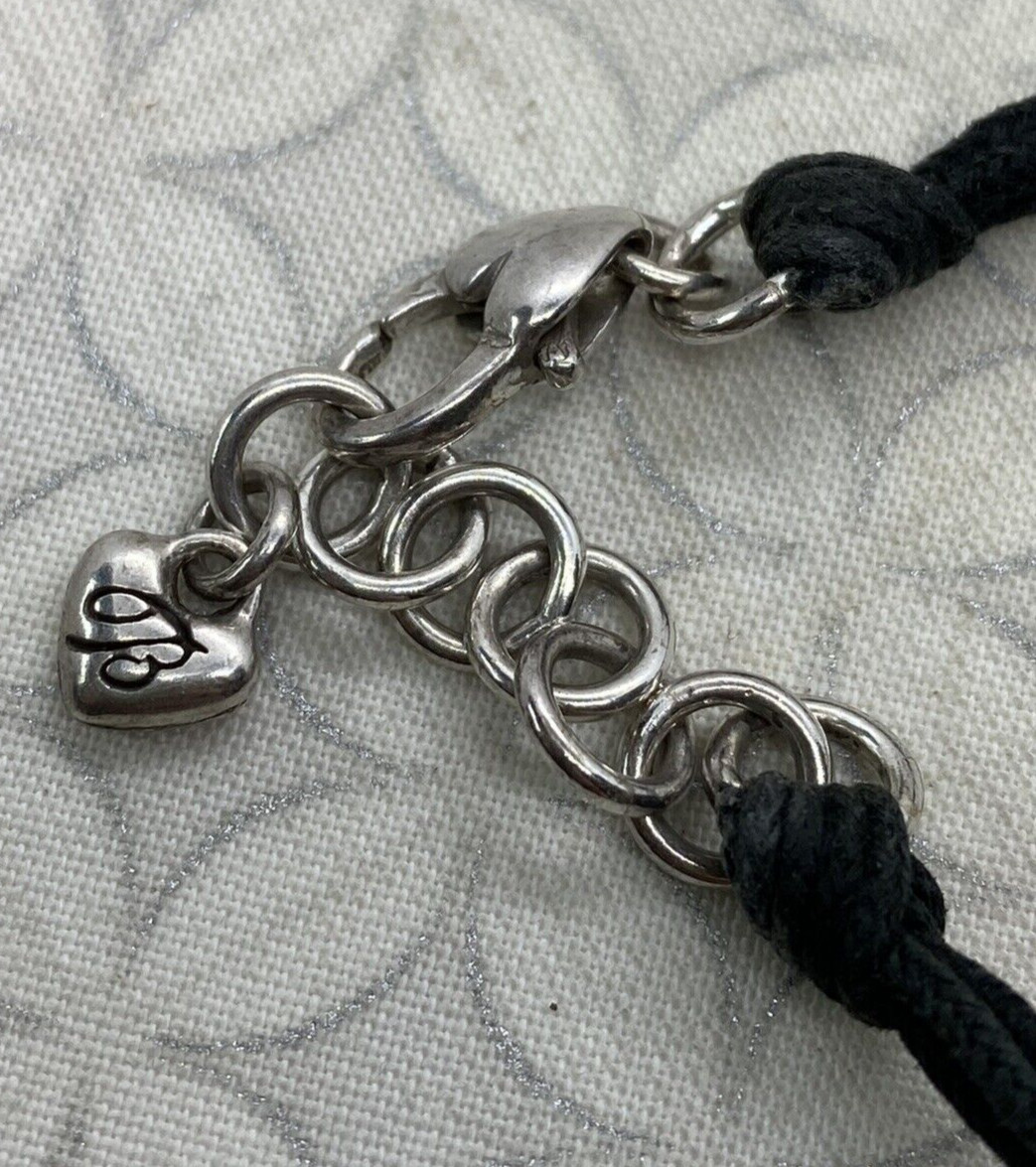 Brighton Trade Winds Silver Tone Corded Black Bracelet Round Flower bead Used