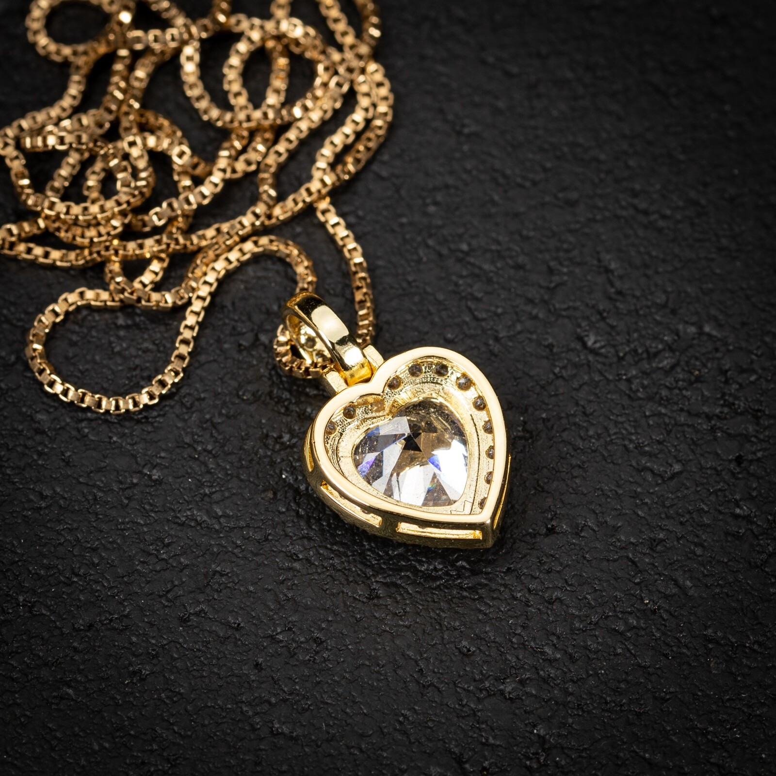 Yellow Gold Plated Iced Cz Women’s Ladies Mini Heart Shaped Pendant Necklace
