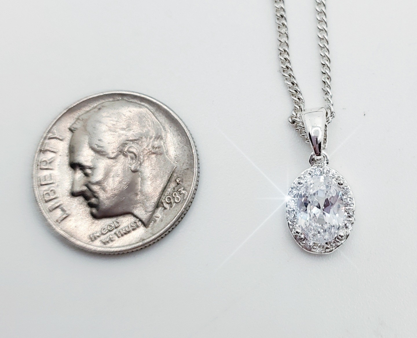 Genuine Austrian Crystals Sterling Silver Overlay Oval Halo Pendant Necklace