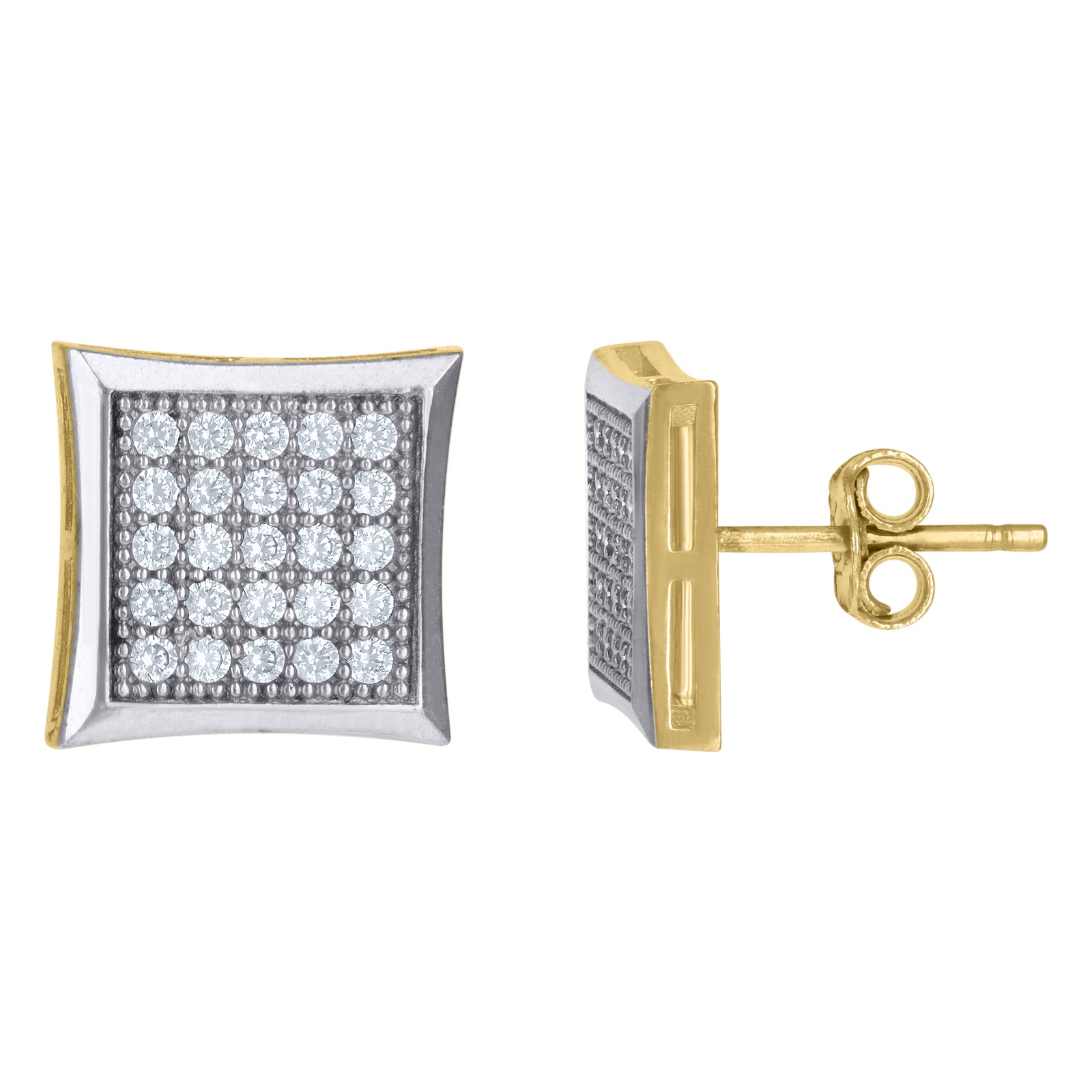 10kt Gold Two-Tone CZ Mens Kite 9.3mm X 9.3mm Push Back Studs