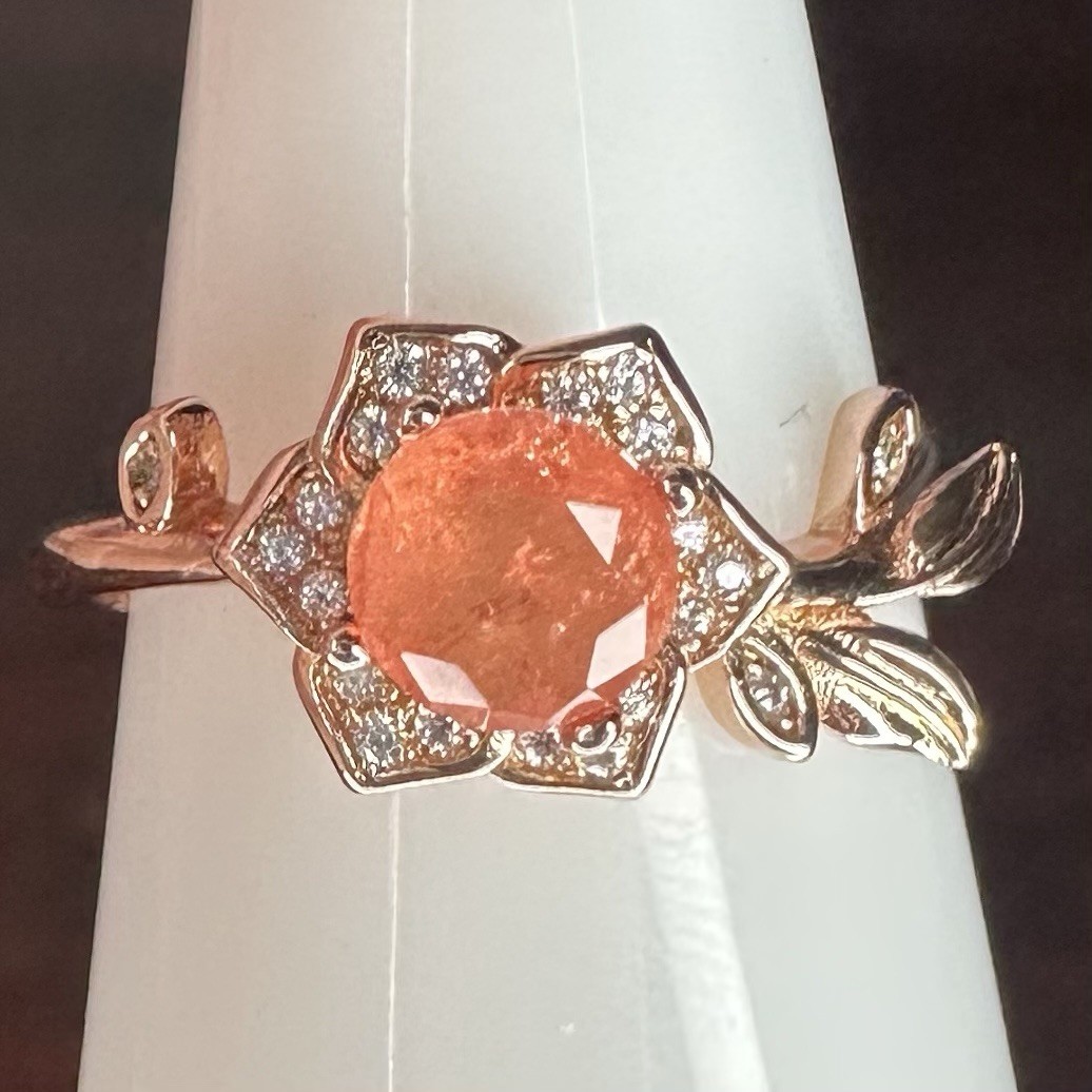 Bomb Party Ring- Garden- 3254- Treated Genuine Quartz- Size 8- Rose Gold Plated