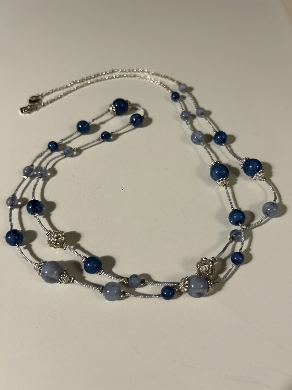 Banana Republic Silver and Blue Tones Beaded Necklace 38 Inches