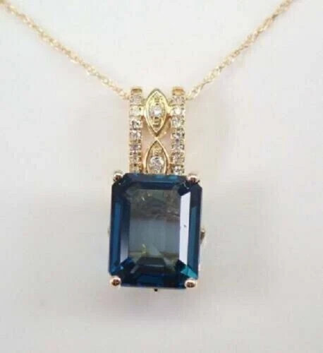 3Ct Emerald Simulated London Blue Topaz Women’s Pendant 14K Yellow Gold Plated
