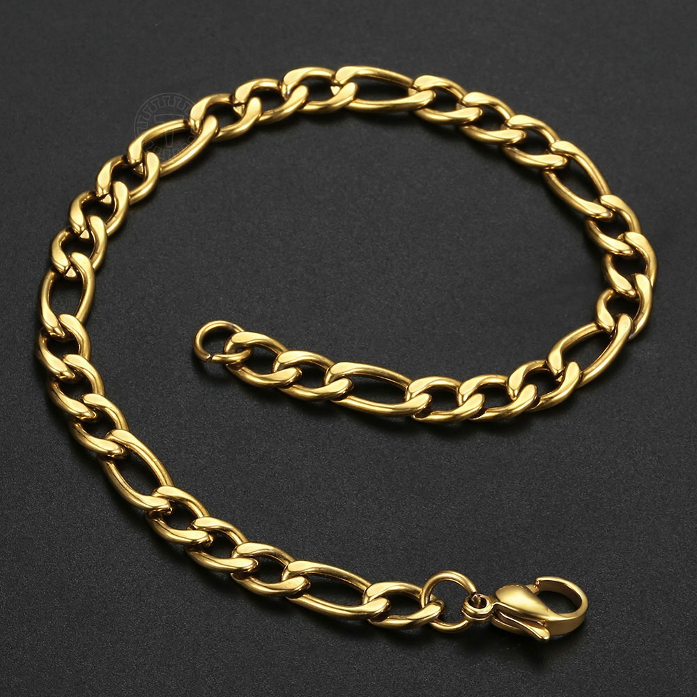 3/5/7/9mm Gold Plated Stainless Steel Figaro Link Chain Bracelet Men Women Jewel