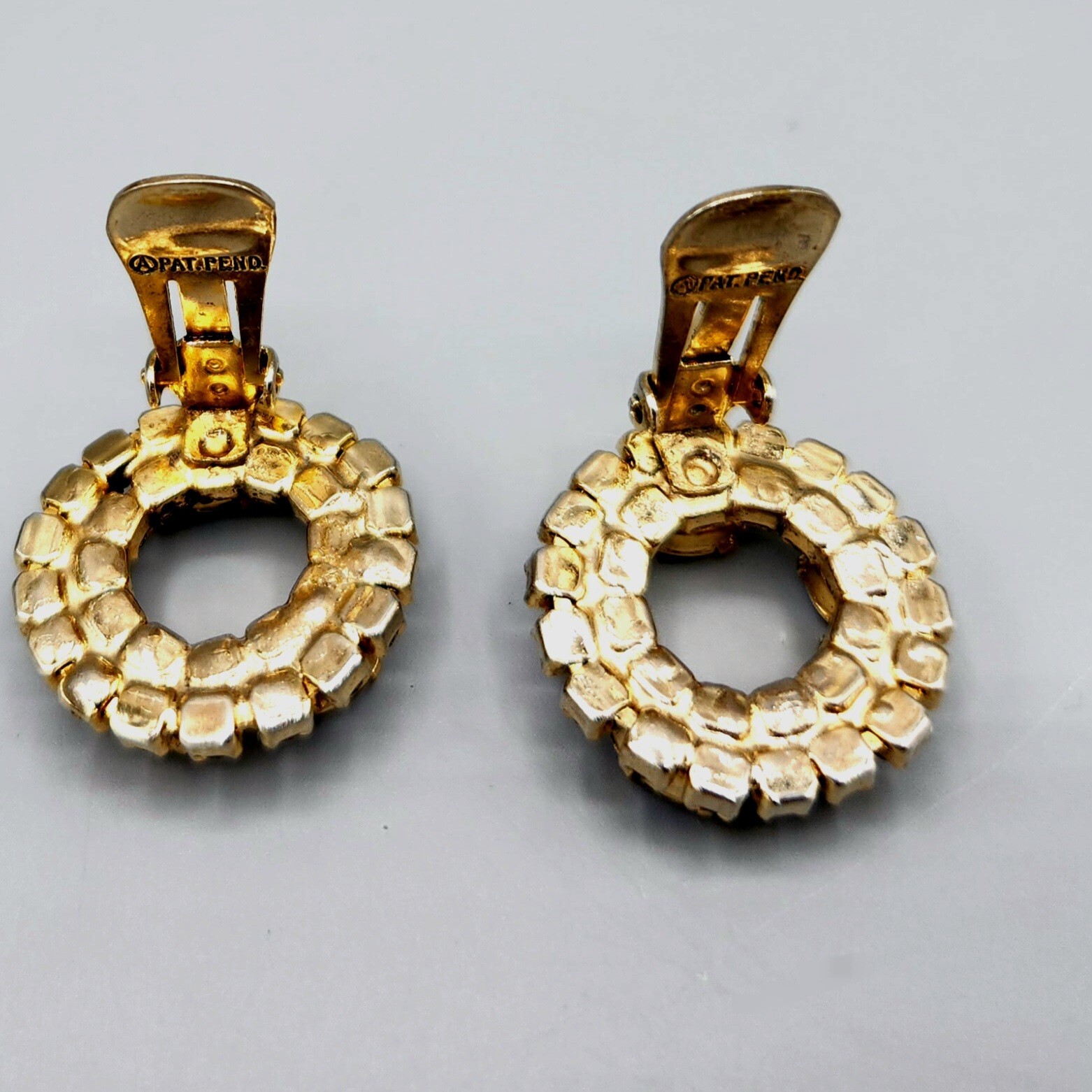 Vintage Unsigned Marquise AB Chaton Rhinestone Halo Circle Clip Earrings