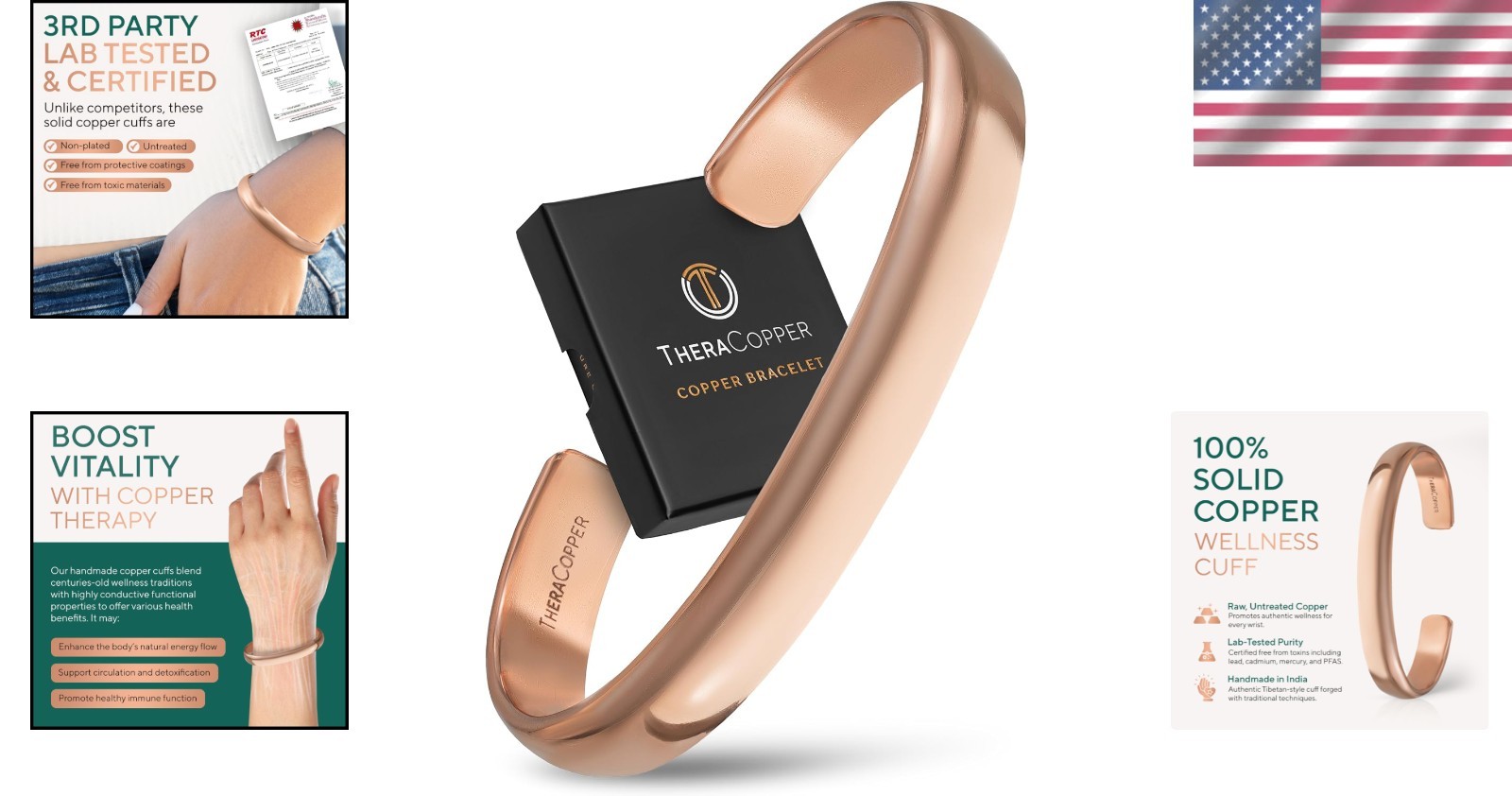 TheraCopper Copper Bracelet for Men & Women — 100% Pure Adjustable,