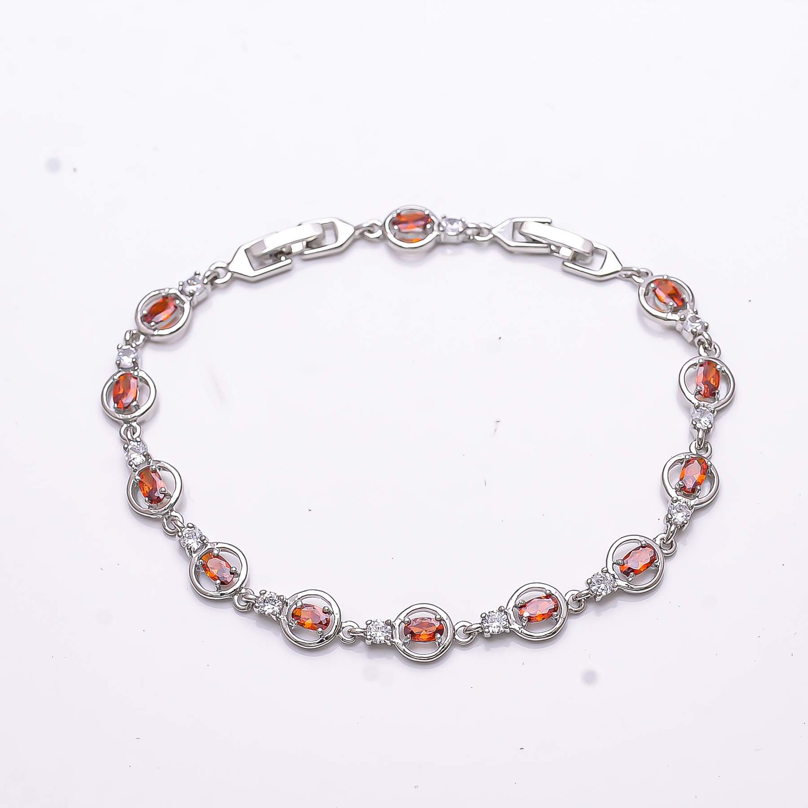 Red Garnet & Cubic Zirconia 925 Sterling Silver Tennis Bracelet 8.99″ B973069510