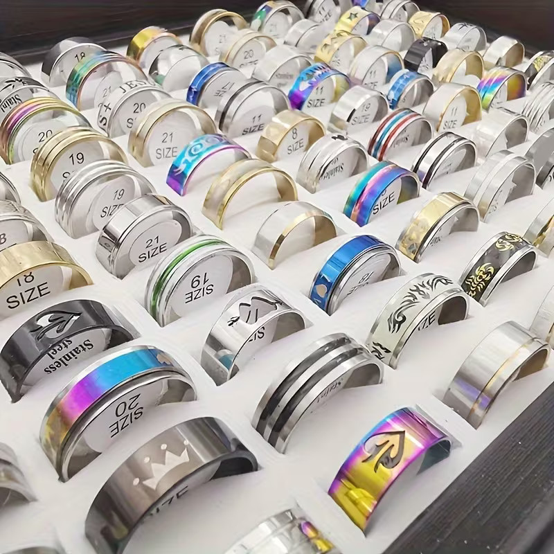 New Size 6 Stainless Steel Rings (4) Unisex Men Women Holiday Gift
