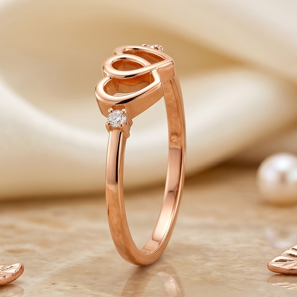 Romantic Double Heart Diamond Ring in 18K Rose Gold | IDT Certified Natural Diam