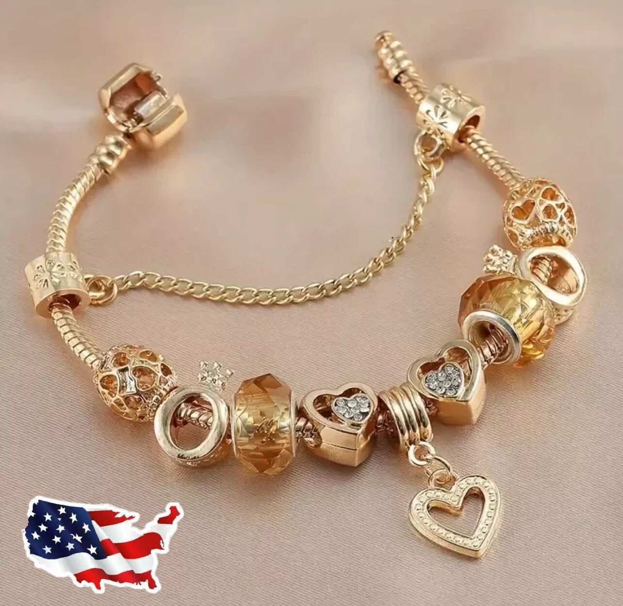 Gold-Tone Love Charm Bracelet Fade-Resistant Plating Elegant Gift for Valentines