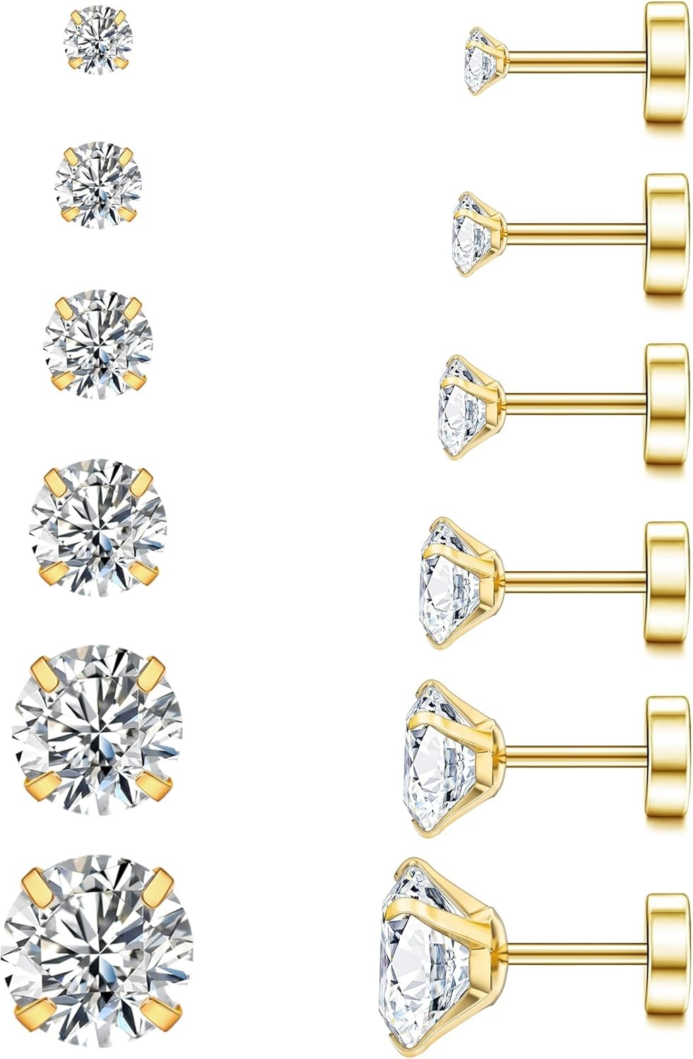WSSXC 20G Hypoallergenic Flat Back Earrings for Women Men Silver 14K Gold Stainl