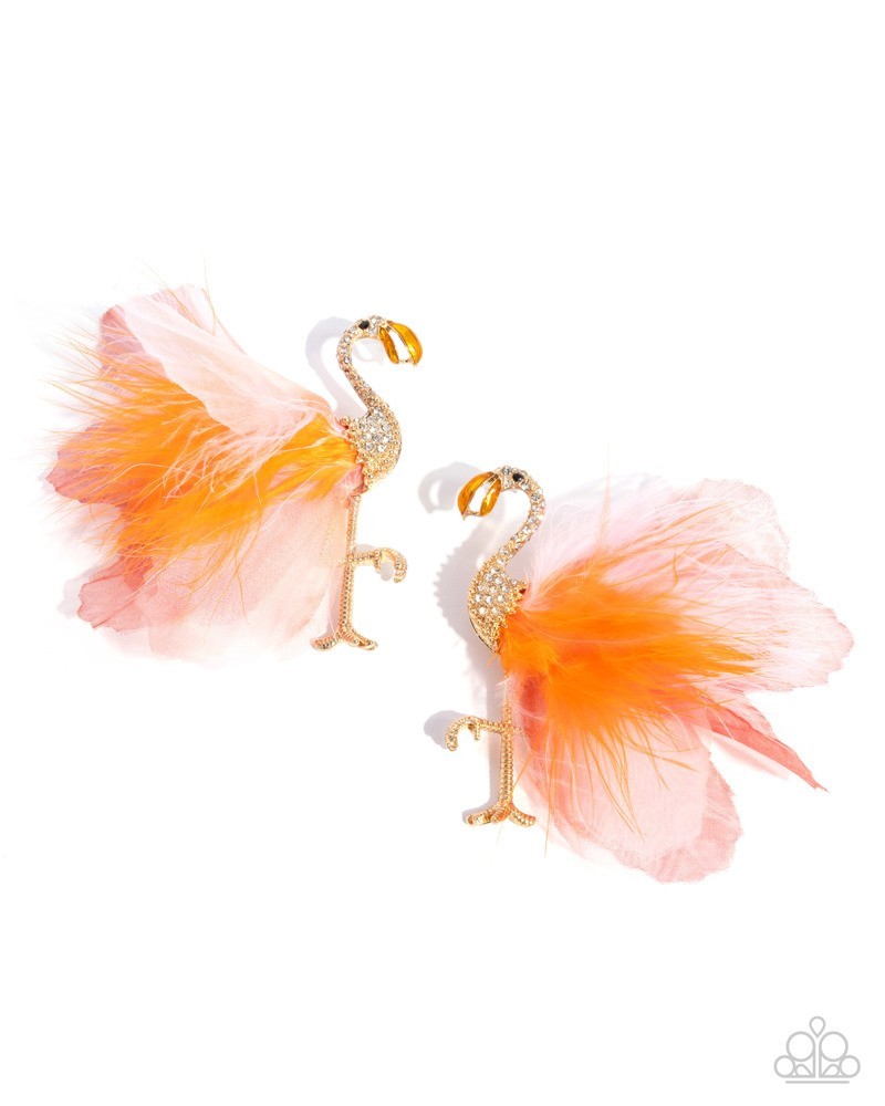 Paparazzi Feathered Flamingo – Orange – & White & Black Rhinestones – Feathers –