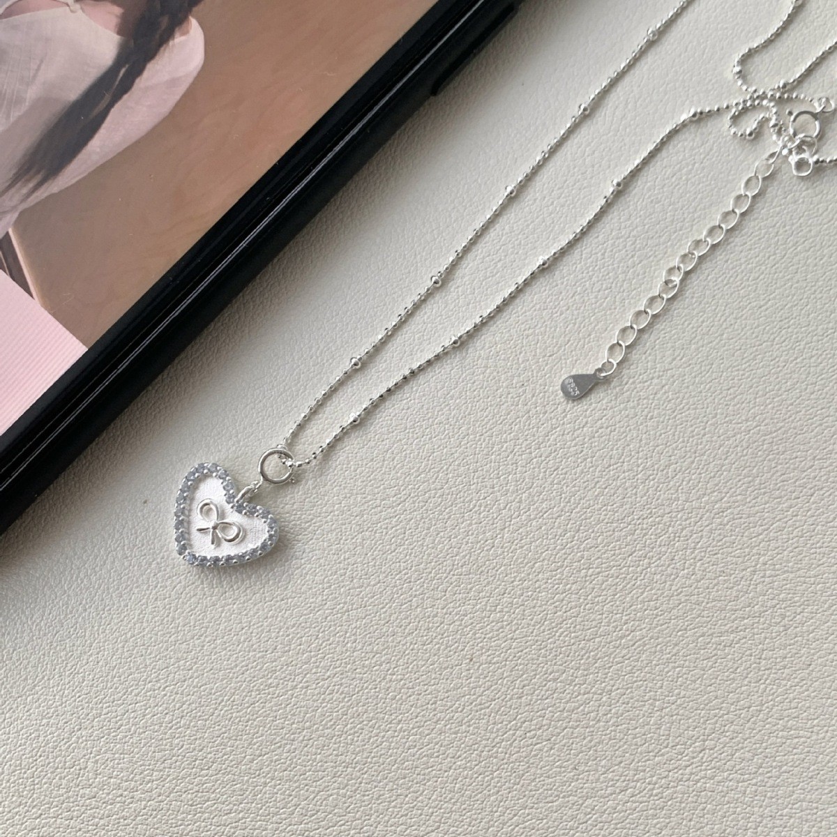 925 Sterling Silver Heart Necklace Gift for Women Minimalist Love Pendant with G