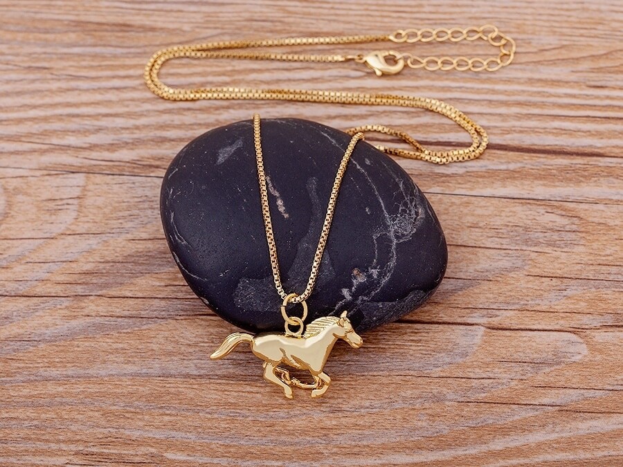Women’s Fashion Jewelry Gold Running Horse Pendant Necklace 342