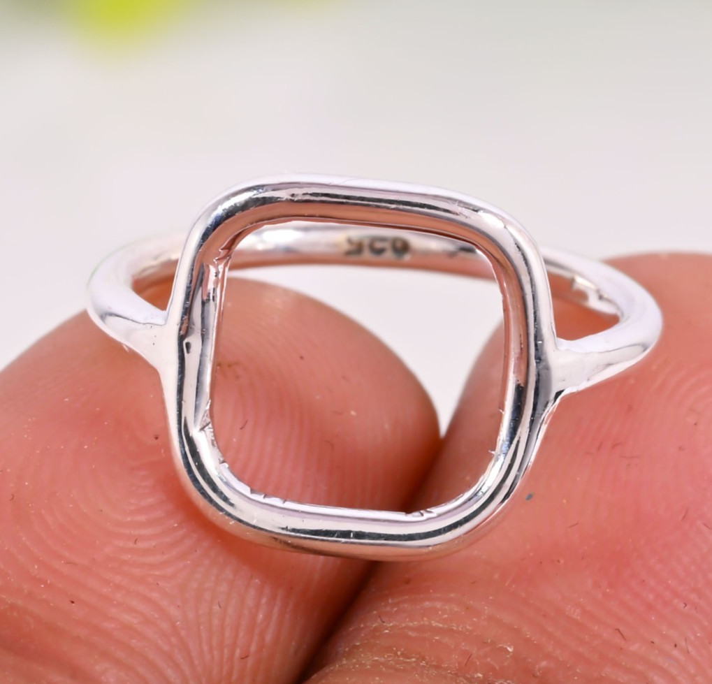 Minimalist Open Circle Ring Silver Tone Square Karma Ring Fashion Jewelry