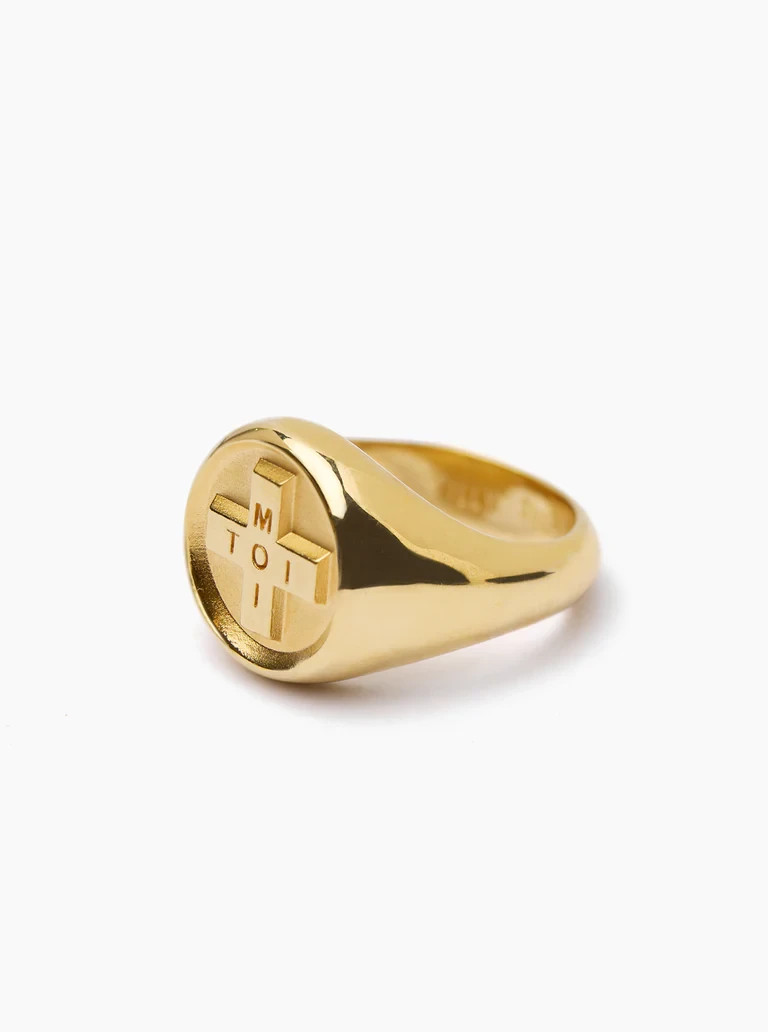 Gold Plated Moi Toi Signet ring brass metal statement band ring for gift