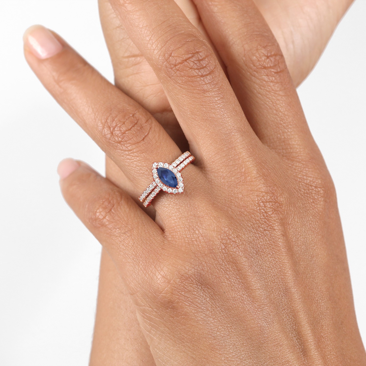18K Rose Gold Plated Silver Ring Sapphire Moissanite (1.15 Cttw)