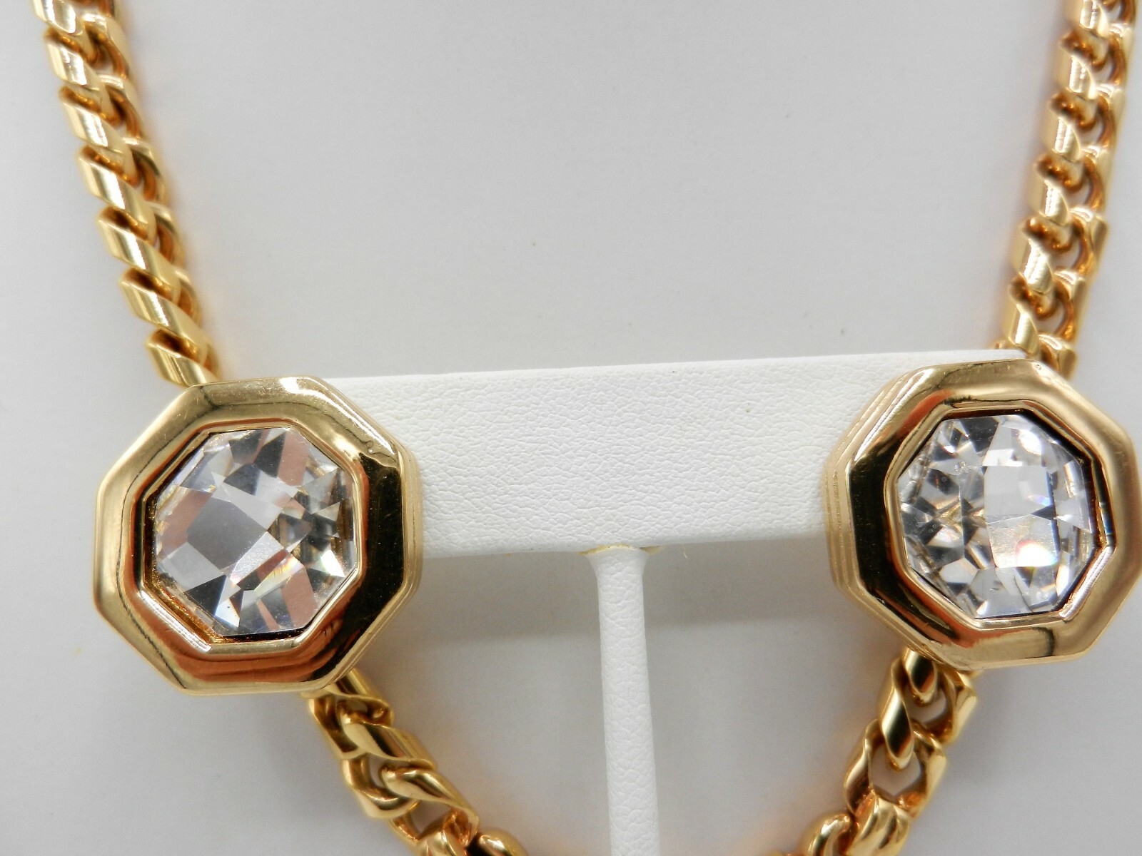 Signed Swarovski S.A.L. Crystal Hexagon Necklace & Earrings Set Gold Plated N46